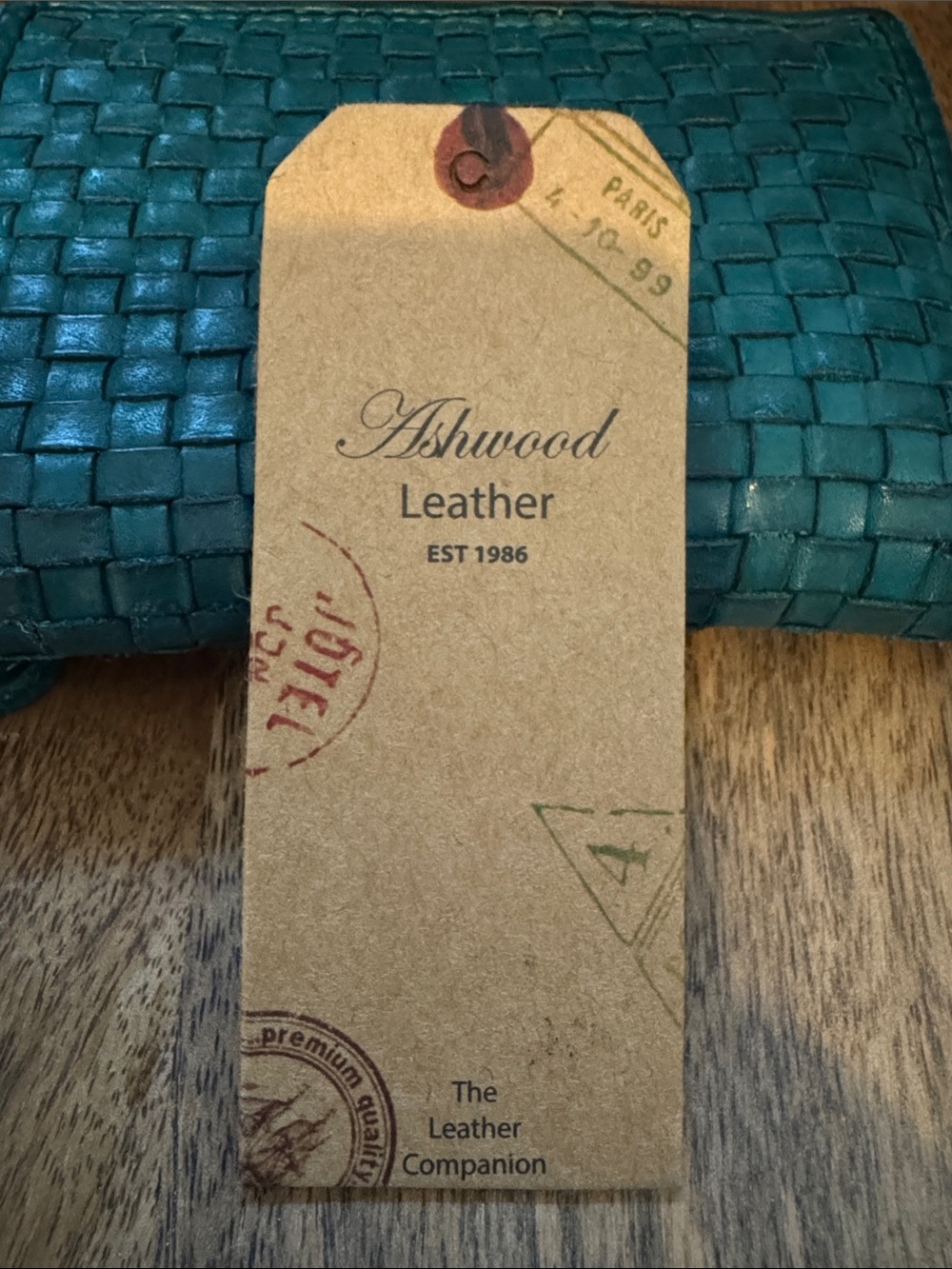Vintage Woven Leather Zip Around Small 6 Card Coin Turquoise: D-80 - Picture 6 of 6